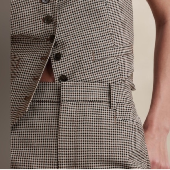 Banana Republic Siena HOUNDSTOOTH PLAID straight Italian wool pant 16 NWT - Picture 3 of 5